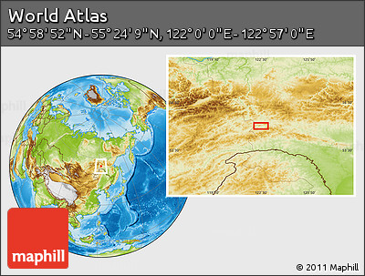 Physical Location Map of the Area around 55° 11' 31" N, 122° 28' 29" E
