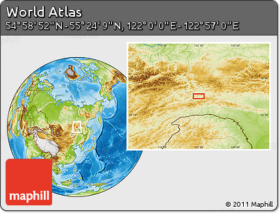 Physical Location Map of the Area around 55° 11' 31" N, 122° 28' 29" E