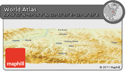 Physical Panoramic Map of the Area around 55° 11' 31" N, 123° 19' 29" E