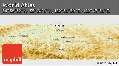 Physical Panoramic Map of the Area around 55° 11' 31" N, 123° 19' 29" E