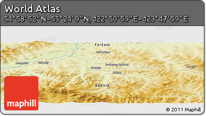 Physical Panoramic Map of the Area around 55° 11' 31" N, 123° 19' 29" E
