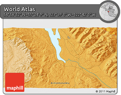 Political 3D Map of the Area around 55° 11' 31" N, 123° 10' 30" W