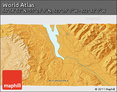 Political 3D Map of the Area around 55° 11' 31" N, 123° 10' 30" W