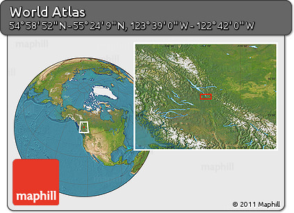Satellite Location Map of the Area around 55° 11' 31" N, 123° 10' 30" W