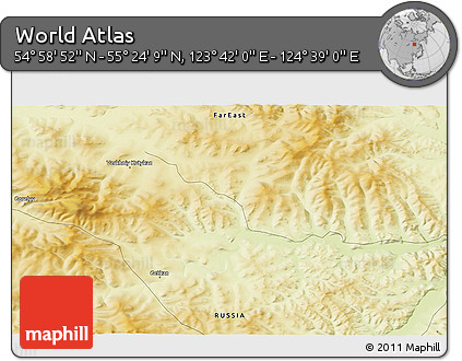 Physical 3D Map of the Area around 55° 11' 31" N, 124° 10' 30" E