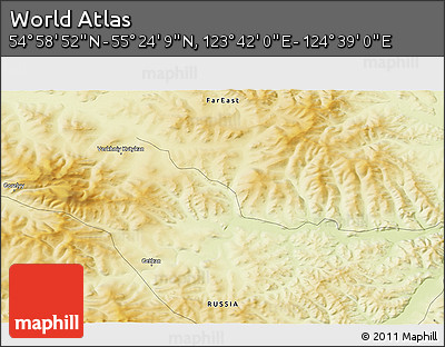 Physical 3D Map of the Area around 55° 11' 31" N, 124° 10' 30" E