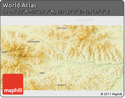 Physical 3D Map of the Area around 55° 11' 31" N, 124° 10' 30" E