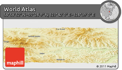 Physical Panoramic Map of the Area around 55° 11' 31" N, 124° 10' 30" E