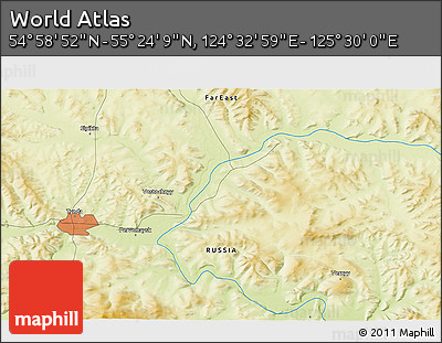 Physical 3D Map of the Area around 55° 11' 31" N, 125° 1' 30" E