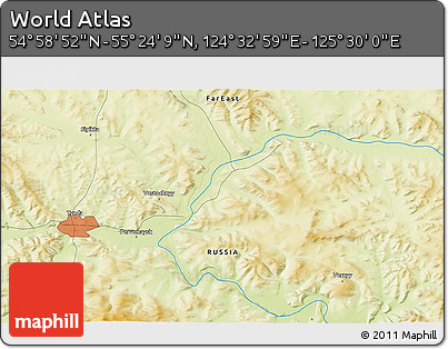 Physical 3D Map of the Area around 55° 11' 31" N, 125° 1' 30" E