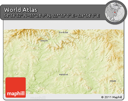 Physical 3D Map of the Area around 55° 11' 31" N, 128° 25' 30" E
