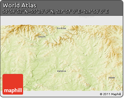 Physical 3D Map of the Area around 55° 11' 31" N, 128° 25' 30" E