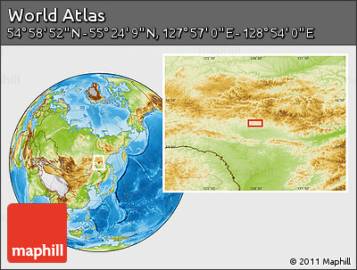 Physical Location Map of the Area around 55° 11' 31" N, 128° 25' 30" E