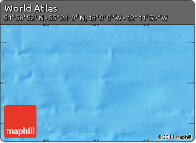 Shaded Relief Map of the Area around 55° 11' 31" N, 12° 40' 30" W