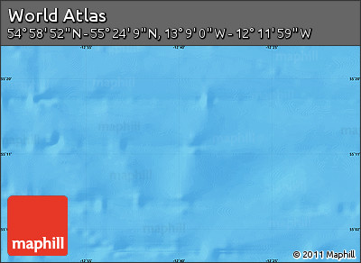 Shaded Relief Map of the Area around 55° 11' 31" N, 12° 40' 30" W
