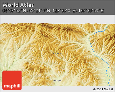 Physical 3D Map of the Area around 55° 11' 31" N, 130° 7' 30" E