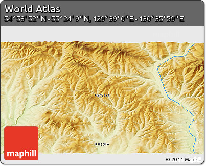 Physical 3D Map of the Area around 55° 11' 31" N, 130° 7' 30" E