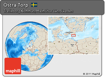 Shaded Relief Location Map of Östra Torp