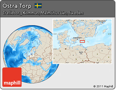 Shaded Relief Location Map of Östra Torp