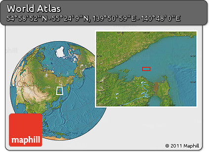 Satellite Location Map of the Area around 55° 11' 31" N, 140° 19' 29" E