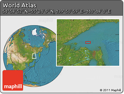 Satellite Location Map of the Area around 55° 11' 31" N, 140° 19' 29" E