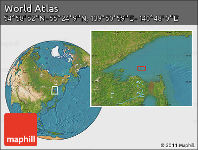 Satellite Location Map of the Area around 55° 11' 31" N, 140° 19' 29" E