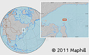 Gray Location Map of the area around 55° 11' 31" N, 142° 52' 30" E, hill shading