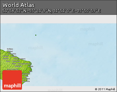 Physical 3D Map of the Area around 55° 11' 31" N, 15° 22' 30" E