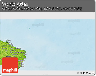 Physical 3D Map of the Area around 55° 11' 31" N, 15° 22' 30" E