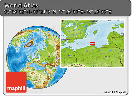 Physical Location Map of the Area around 55° 11' 31" N, 17° 55' 29" E