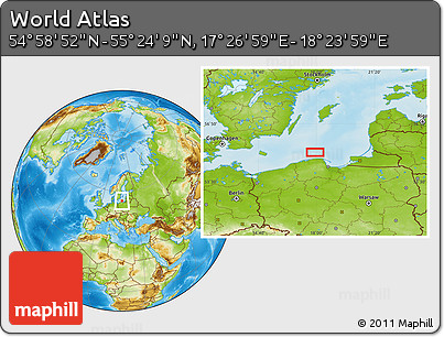 Physical Location Map of the Area around 55° 11' 31" N, 17° 55' 29" E