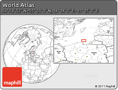Blank Location Map of the Area around 55° 11' 31" N, 18° 46' 29" E