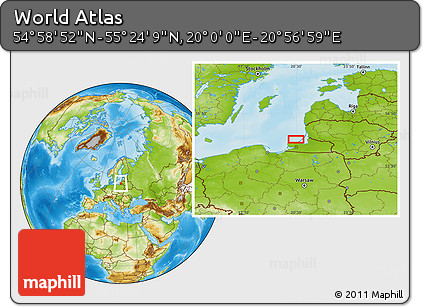 Physical Location Map of the Area around 55° 11' 31" N, 20° 28' 30" E