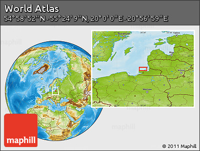 Physical Location Map of the Area around 55° 11' 31" N, 20° 28' 30" E