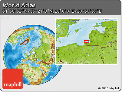 Physical Location Map of the Area around 55° 11' 31" N, 20° 28' 30" E