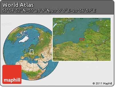 Satellite Location Map of the Area around 55° 11' 31" N, 20° 28' 30" E