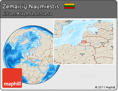 Shaded Relief Location Map of Žemaičių Naumiestis
