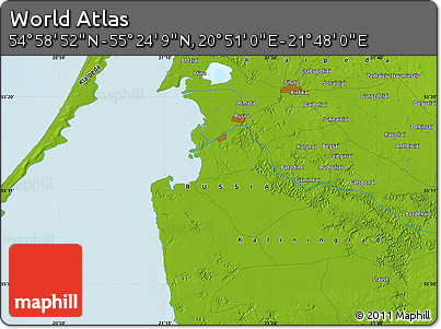 Physical Map of the Area around 55° 11' 31" N, 21° 19' 30" E