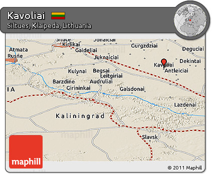 Shaded Relief Panoramic Map of Kavoliai