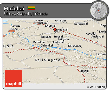Shaded Relief Panoramic Map of Maželiai