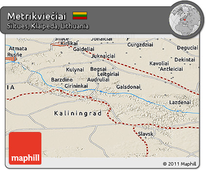 Shaded Relief Panoramic Map of Metrikviečiai