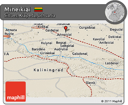 Shaded Relief Panoramic Map of Mineikiai