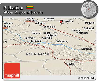Shaded Relief Panoramic Map of Piktaičiai