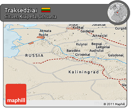 Shaded Relief Panoramic Map of Traksėdžiai