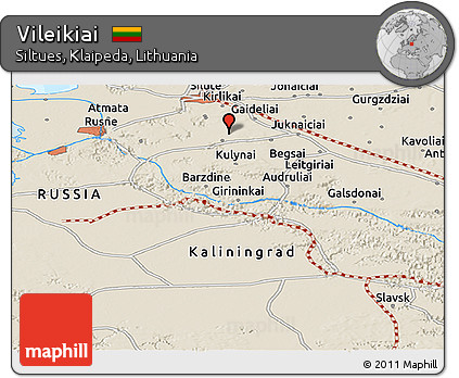 Shaded Relief Panoramic Map of Vileikiai