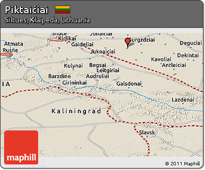 Shaded Relief Panoramic Map of Piktaičiai