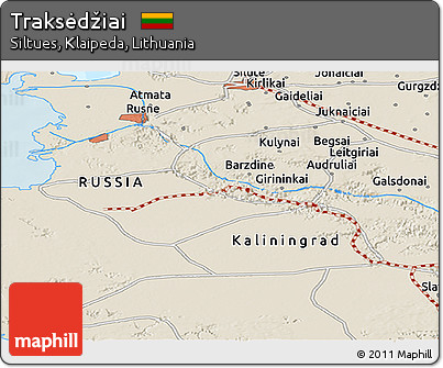 Shaded Relief Panoramic Map of Traksėdžiai