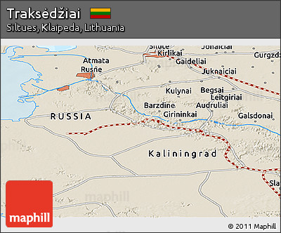 Shaded Relief Panoramic Map of Traksėdžiai