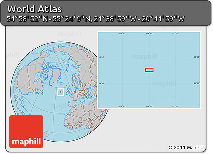 Gray Location Map of the Area around 55° 11' 31" N, 21° 10' 29" W