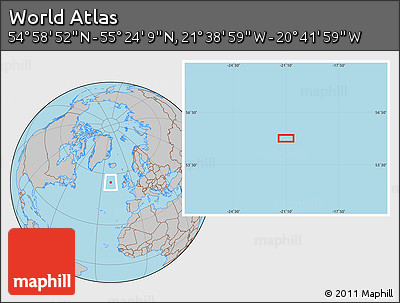 Gray Location Map of the Area around 55° 11' 31" N, 21° 10' 29" W